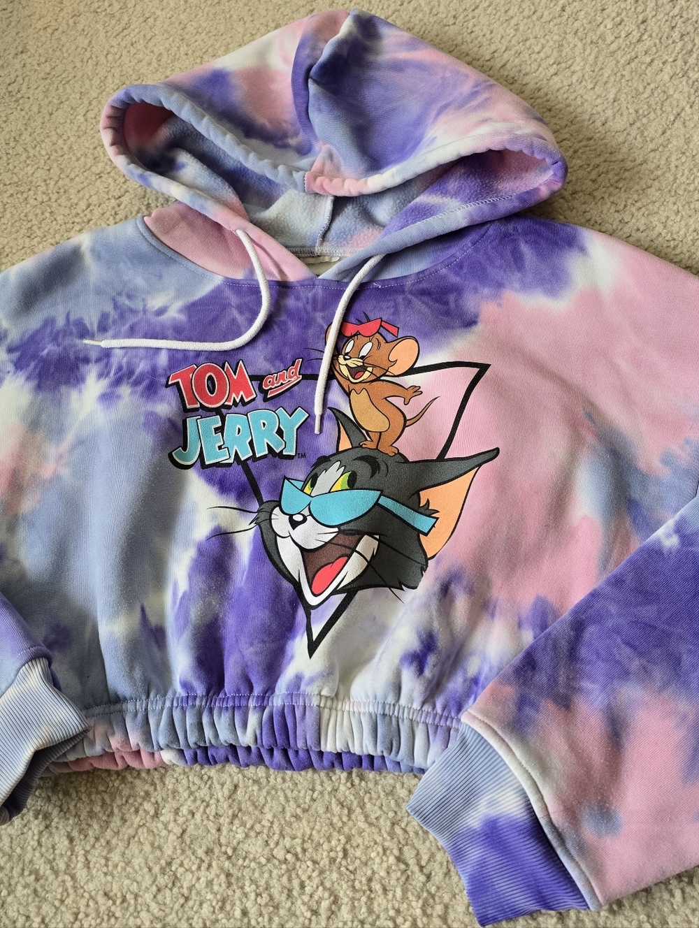 Tom & Jerry Cropped Hoodie Oversized Small Fits Medium Too